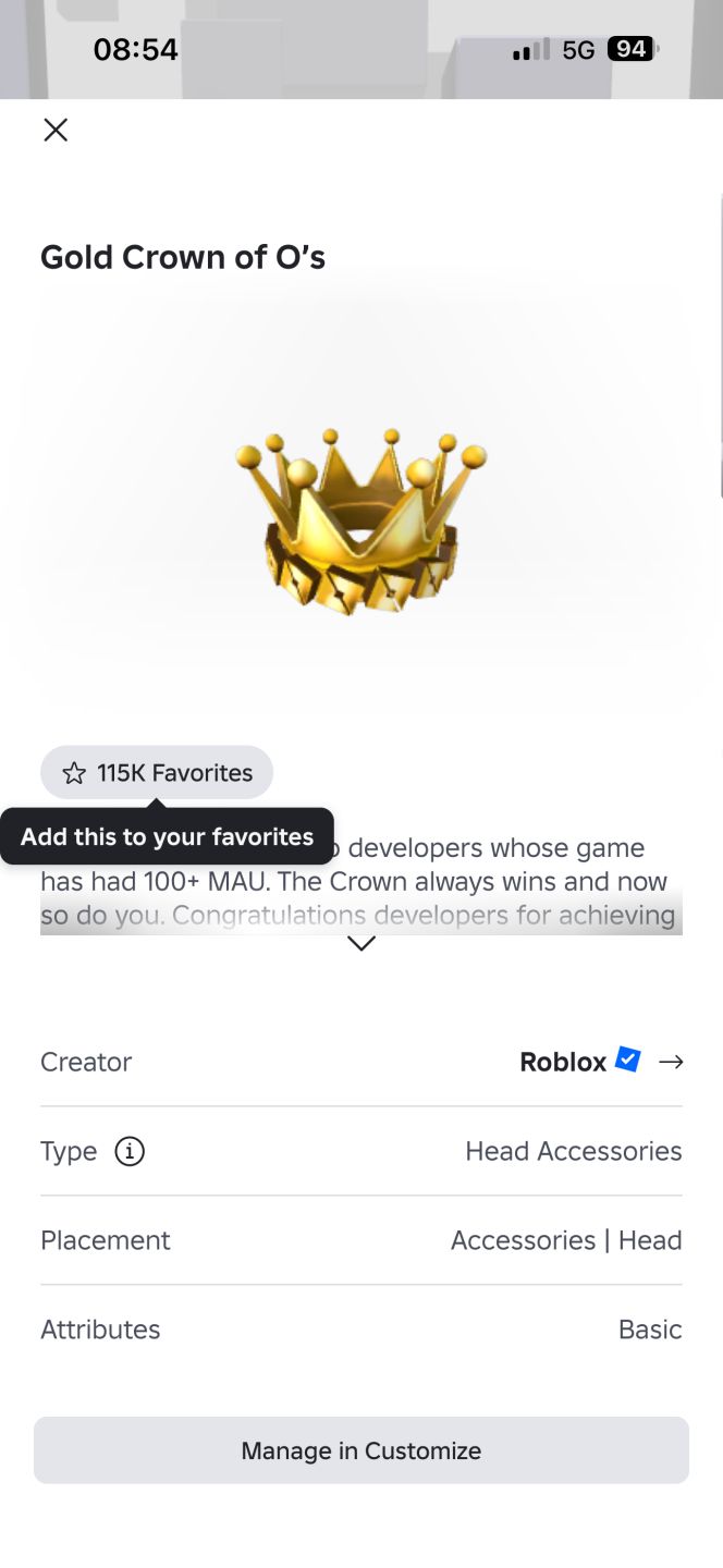 CONTA DE ROBLOX ( Gold Crown of ) ( jogo com 1.6K de visitas )