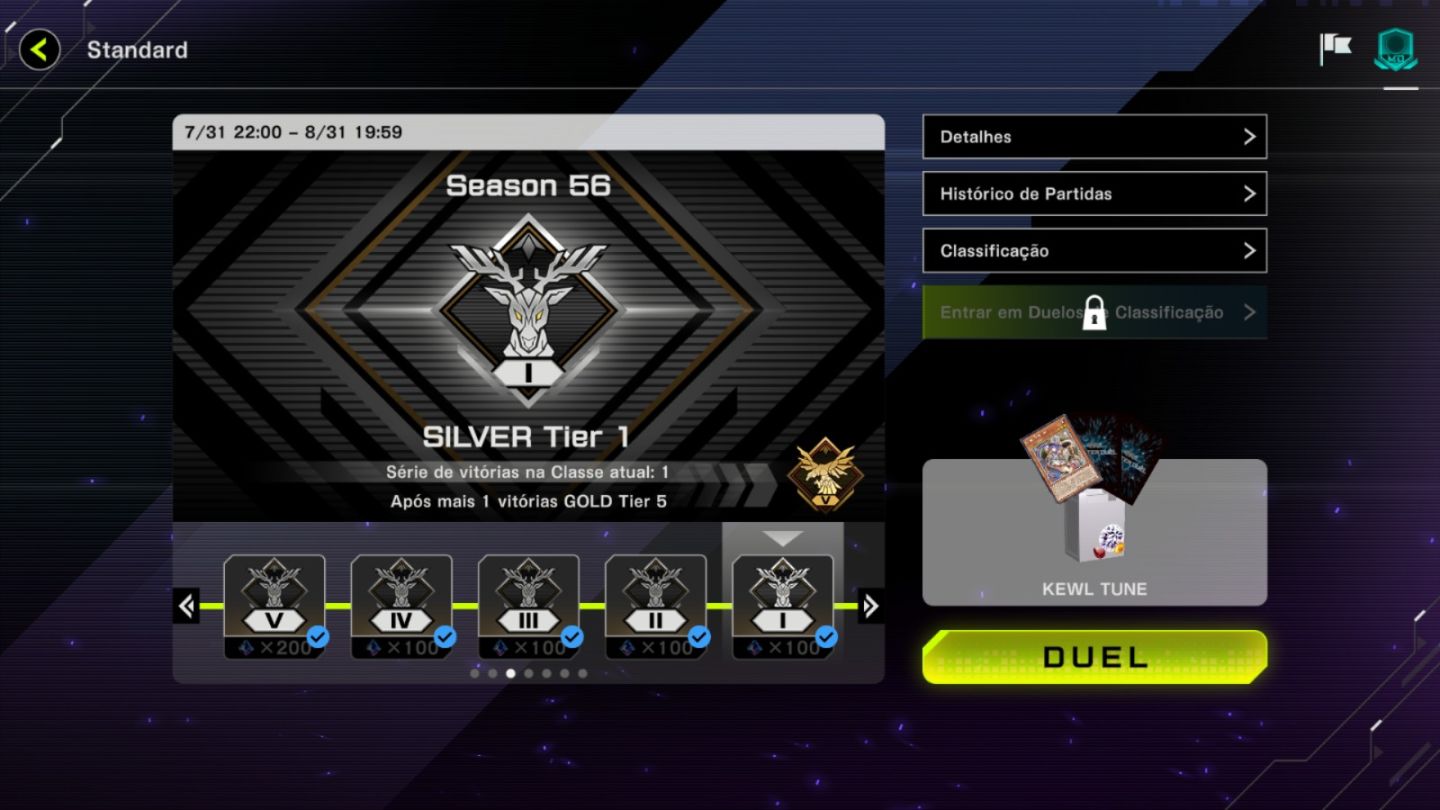 Conta Master Duel com o Deck kewl tune ranking prata nível 19 400 gemas