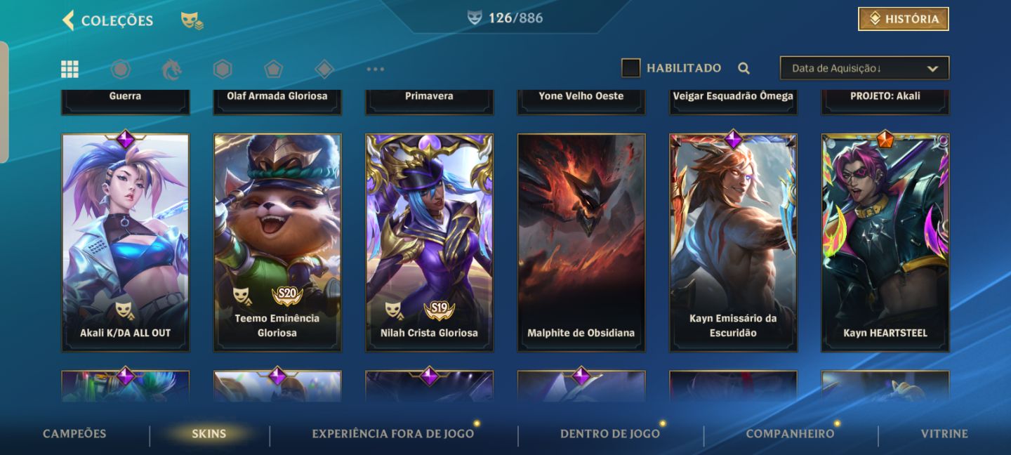 Conta com várias skins