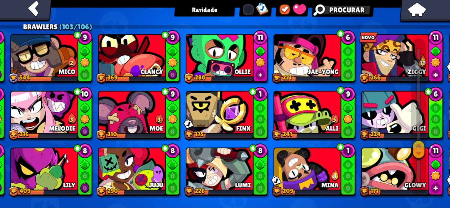 CONTA BRAWSTARS 103 BRAWLERS, 56K DE TROFÉU, 300+ GEMAS, ANTIGA COM SKINS RARAS