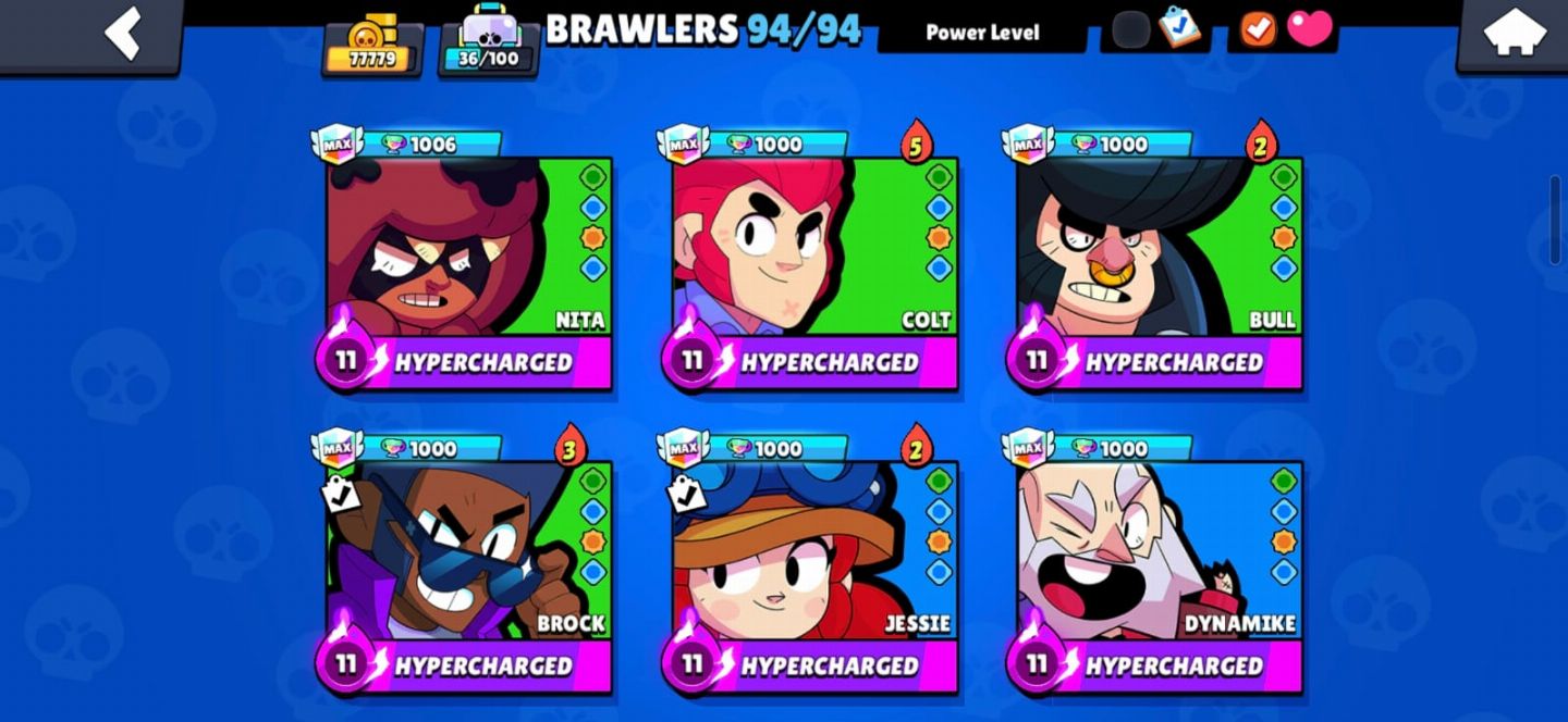CONTA BRAWL COM 100 MIL TROFEUS, +200 SKINS, +50 BRAWLERS NÍVEL 11