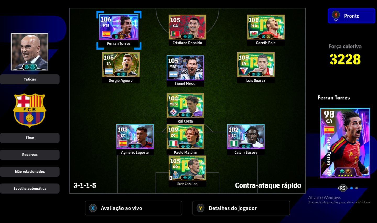 PC, PACK DE PORTUGAL, BALE 108, TORRES 106, AGUERO BLITZ, SUAREZ, MALDINI 109