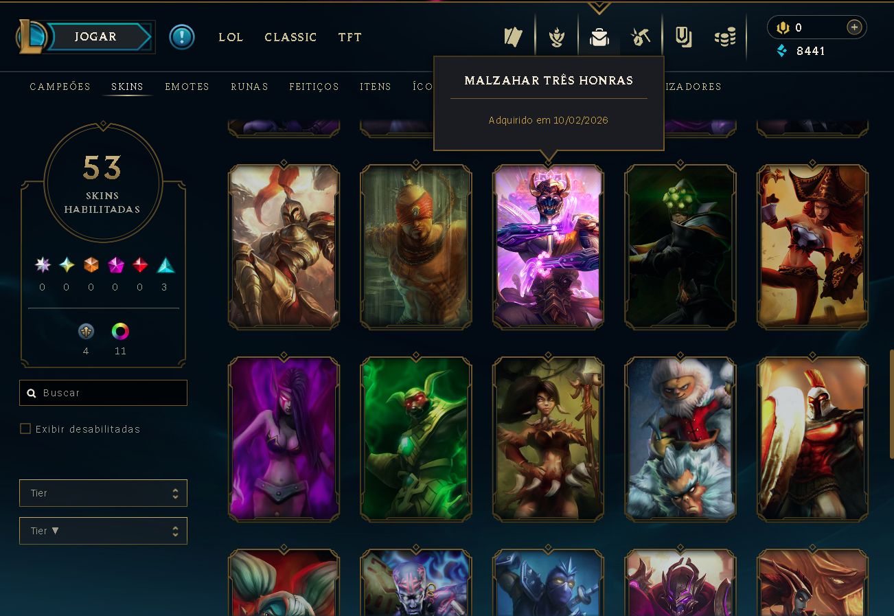 Conta de League Of Legends 3 Skins Epicas 12 skins totais Platina 4