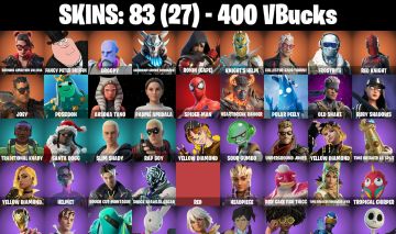 CONTA FORTNITE COM 83 SKINS SPIDER MAN/DROOPY/OLD SNAKE/RED KNIGHT/RAP BOY/