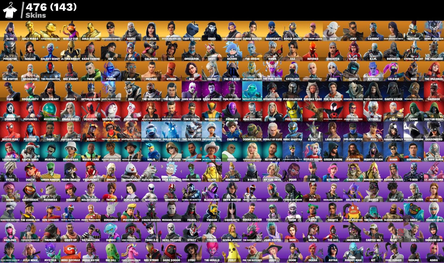 476 skins | OG STW | Glow | Gold Midas | Gold Meowscles | WORLD CUP | Gold Brutu