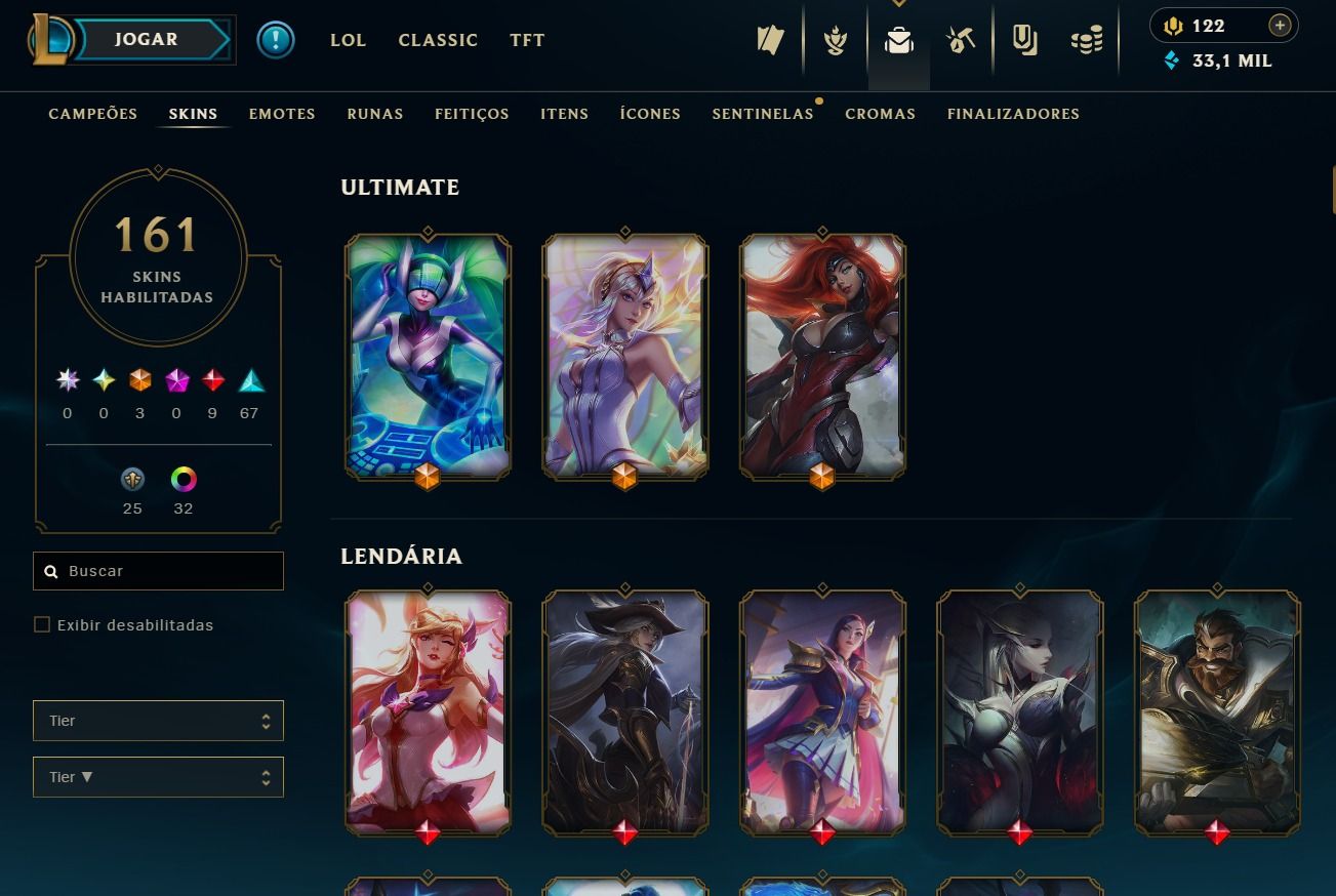 CONTA DE 2020 - 161 SKINS - LVL 259 - 123 CAMPEÕES - 33K DE EA - 32 CROMAS