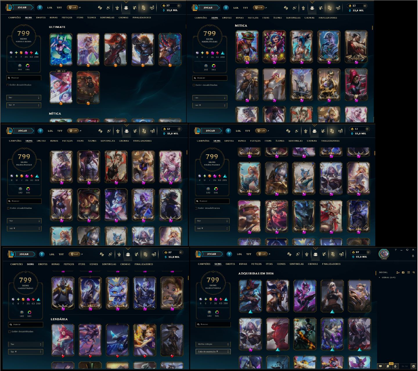 Conta FullAcesso de LOL lvl 1.456 + 832skins + 7/7 ultimate + elo Esmeralda III