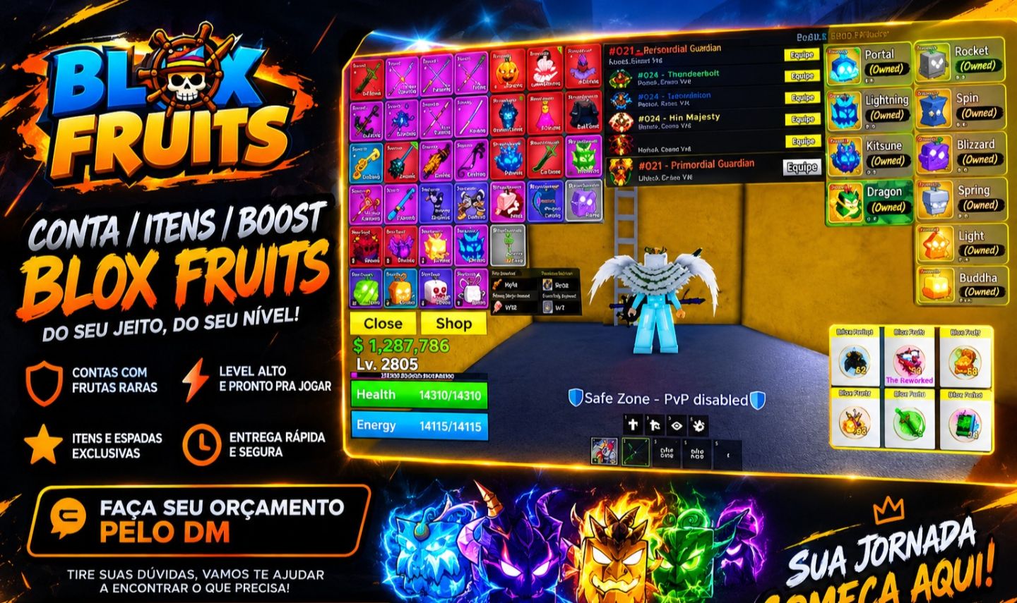 Conta Blox Fruits com Dragon Permanente + 6 Frutas Permanentes e Todas as Gamepa