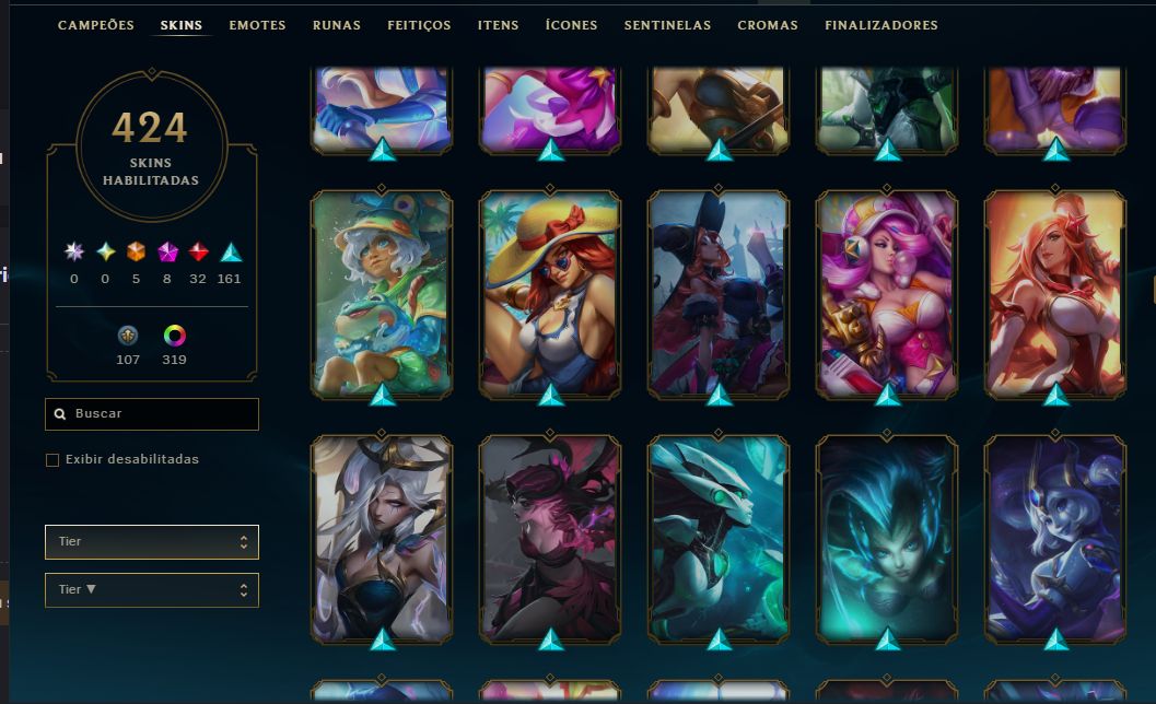 Conta lol main sup peel 400+ skins + TFT (vava com 1 skin de loja e passes)