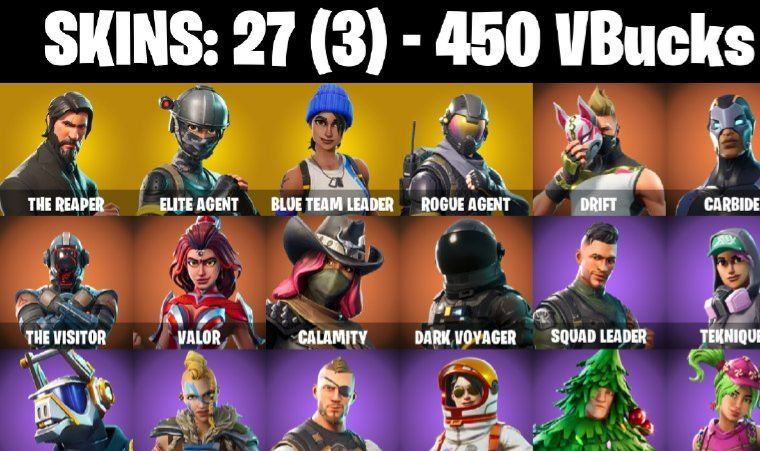 27 Skins - The Reaper, Elite Agent, Blue Team Leader, Rogue Agent, 450 vbucks
