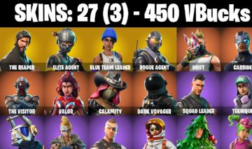 27 Skins - The Reaper, Elite Agent, Blue Team Leader, Rogue Agent, 450 vbucks