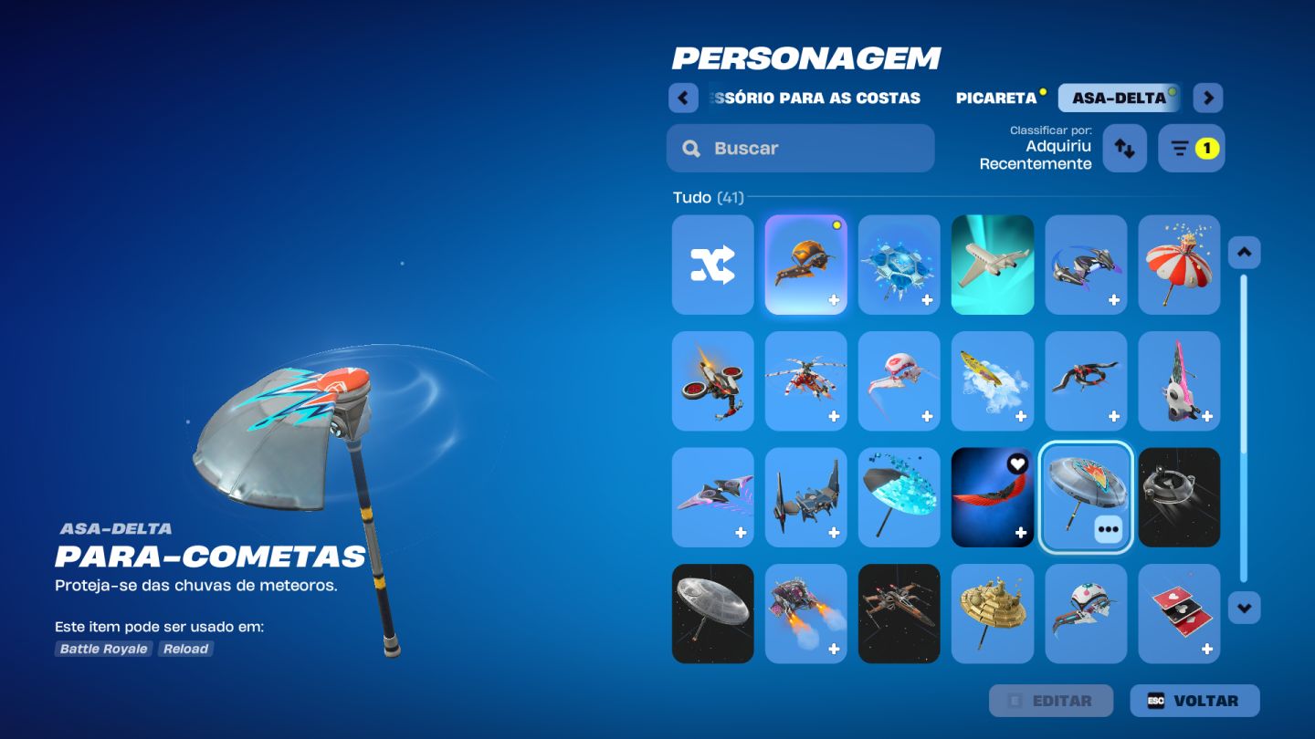 CONTA FORTNITE KEYTAR URSÃO + 75 ACESSÓRIOS 41 ASAS-DELTA 21 RASTROS Completa