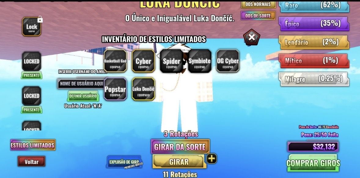 Conta de blox fruit, vanguard, jujutsu infinit, basketball e roube brainrot