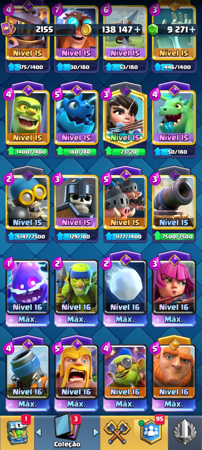 CONTA CLASH ROYALE MUITO AVANÇADA VÁRIAS CARTAS NÍVEL 16