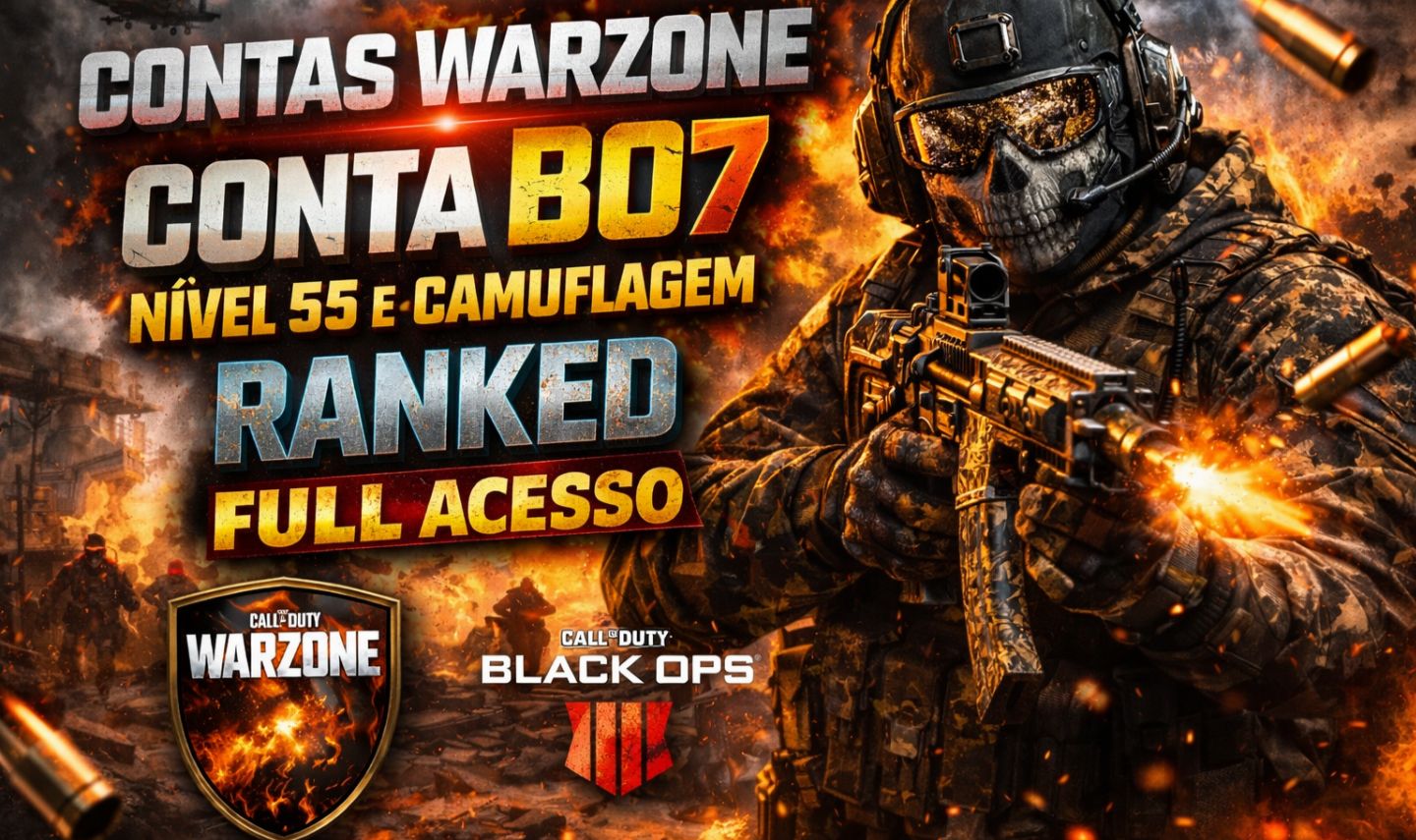 CONTAS WARZONE - CONTA BO7 NIVEL 55 E CAMUFLAGEM - RANKED - FULL ACESSO