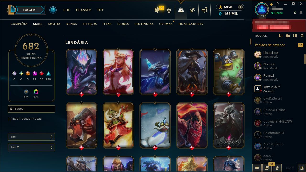Conta League Of Legends LV681 682 SKINS