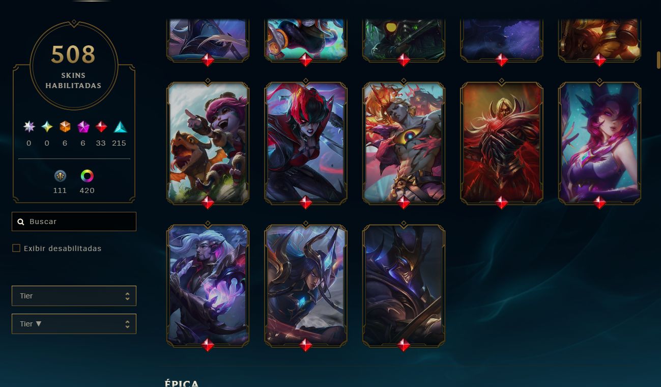 Conta League of Legends MMR MESTRE COM 508 SKINS RARAS