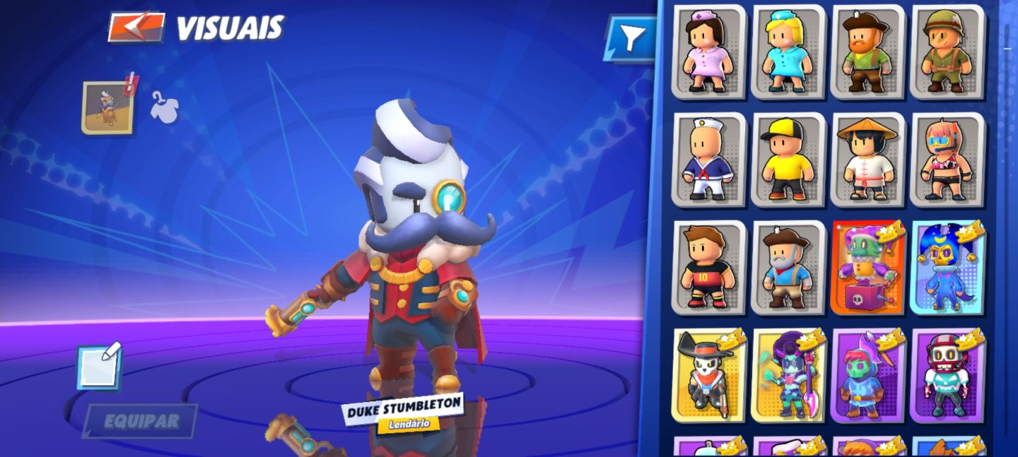 CONTA STUMBLE GUYS BEM EQUIPADA | DUKE STUMBLETON LENDÁRIO | MUITAS SKINS