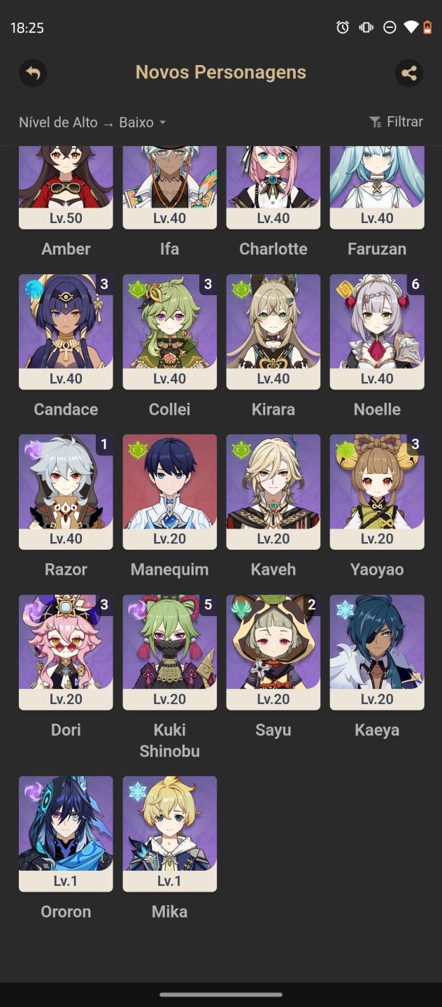 Conta de genshin impact com vários personagens 5 estrelas