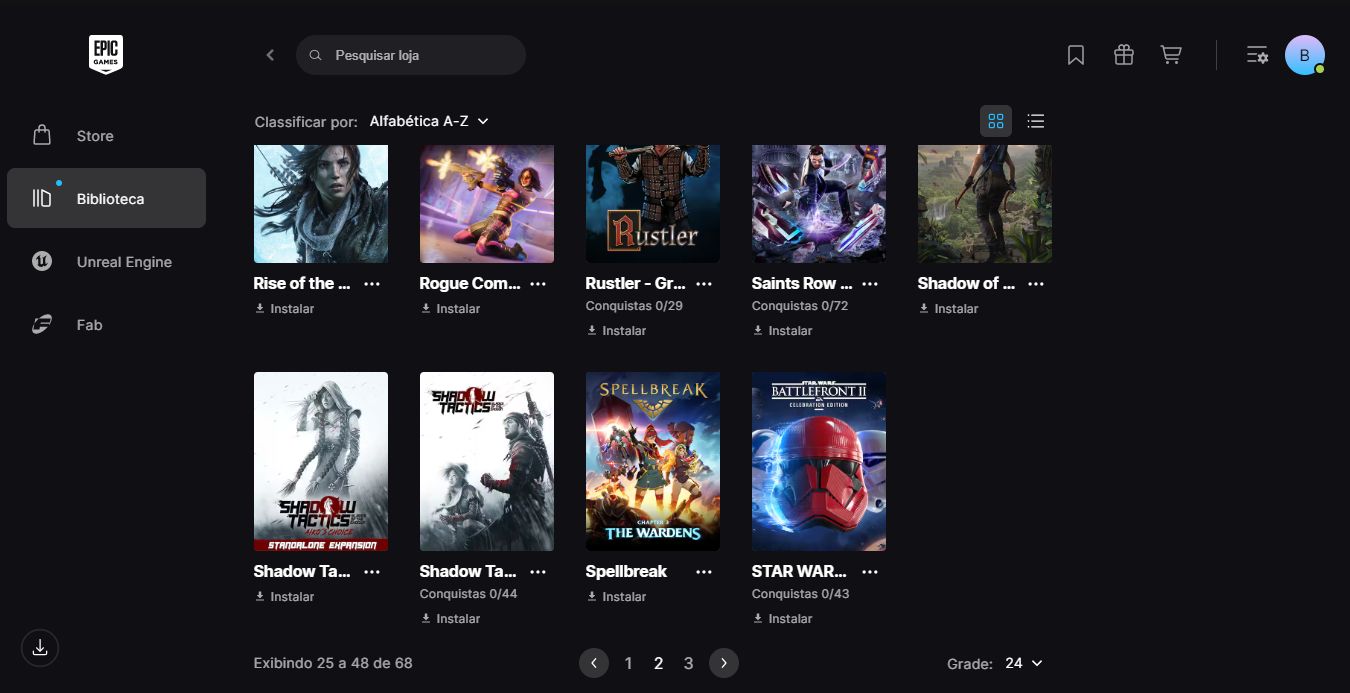 CONTA EPIC GAMES 68 jogos