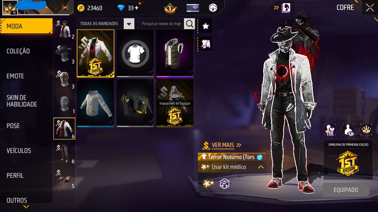 CONTA FREE FIRE SKIN TERROR NOTURNO E APARIÇÃO NORTUNO E TROCA DE NICK