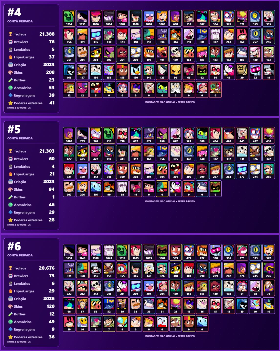 CONTAS BRAWL STARS BARATAS | SKINS, LENDÁRIOS E HIPERCARGAS | FULL ACESSO