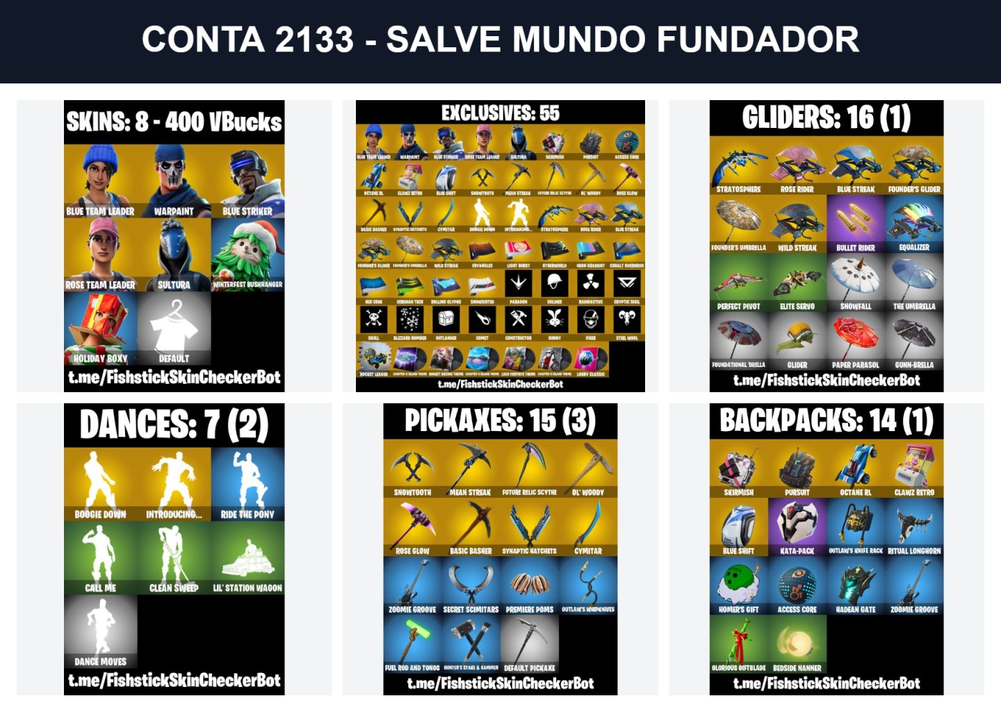 FORTNITE CLUBE(NA SUA CONTA), CONTAS SKINS RARAS OG, SALVE MUNDO FUNDADOR E+