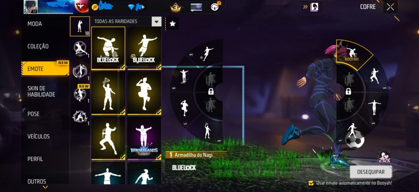 CONTA FREE FIRE | SOMBRA ROXA + BLUE LOCK