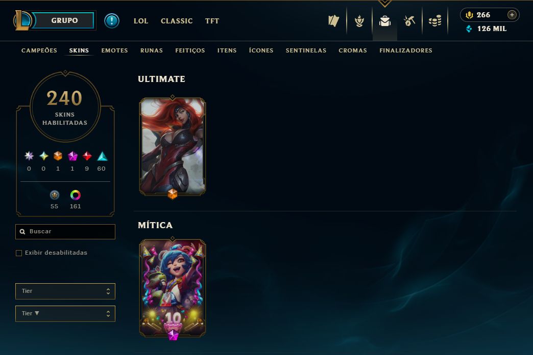 Conta Mestre 50% de Winrate +250Pdl e 240+ Skins ( +1000 Reais Gastos )
