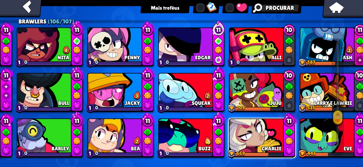 Conta antiga brawl stars| Skins raras| 93Ktroféus | 12 brawl pas plus| 106 brwl