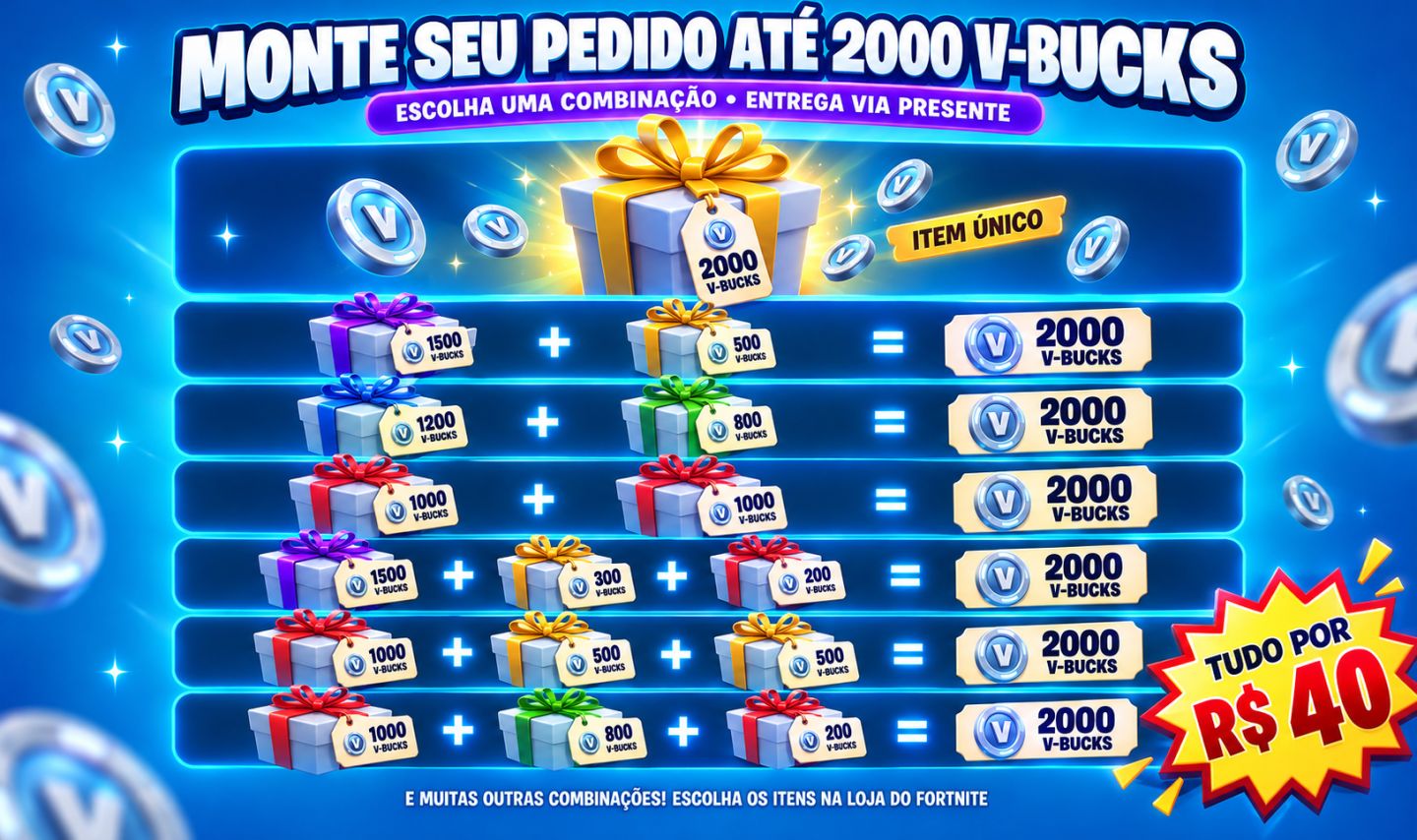 2000 V-BUCKS FORTNITE POR R$ 40 VIA PRESENTE/ VBUCKS LEGTIMO DO SALVE O MUNDO OG