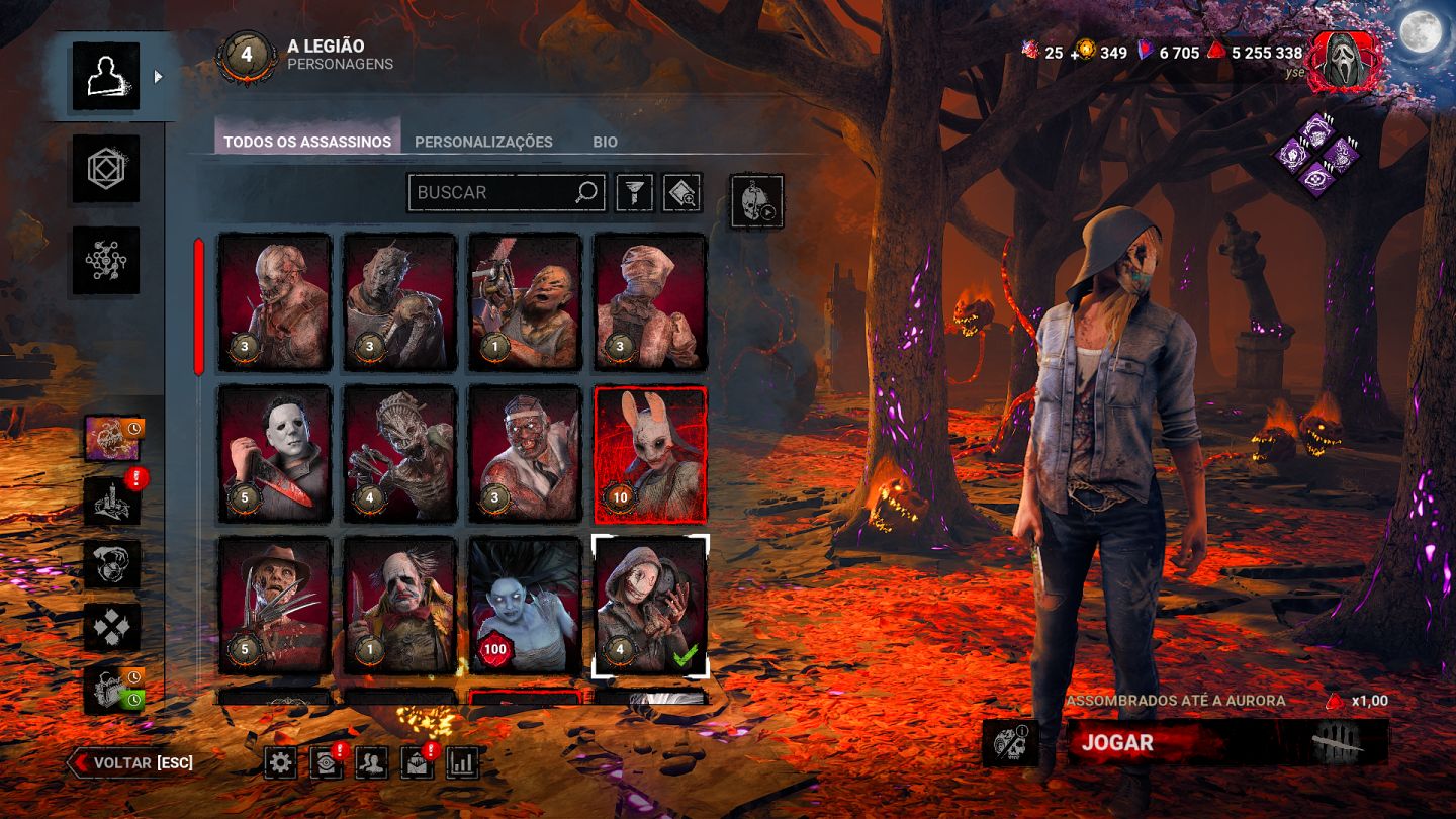 Conta DBD com bordas legacy, DLC do Myers, muitas skins e P100