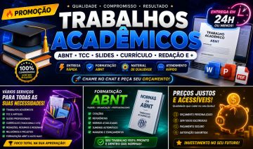 TRABALHO ACADÊMICO ABNT | TCC | SLIDES | ATS | REDAÇÃO | ENTREGRA RÁPIDA