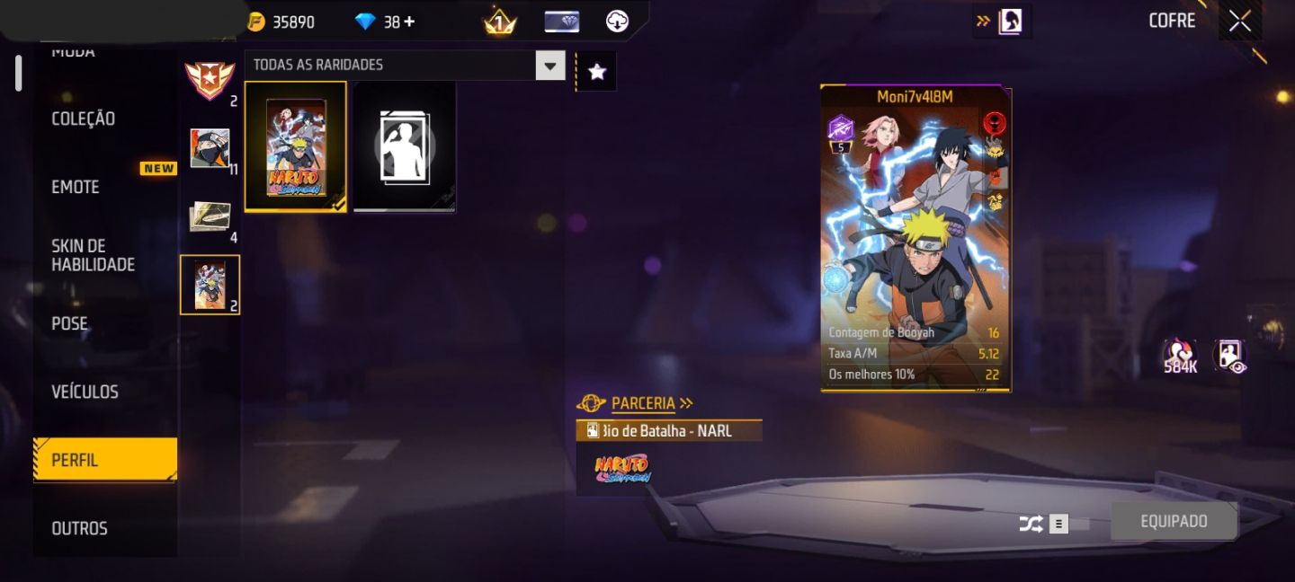 CONTA FF NÍVEL 18 COM 3 SKINS & 2 EMOTES DO NARUTO + 6 SKIN RARAS (SEU EMAIL)