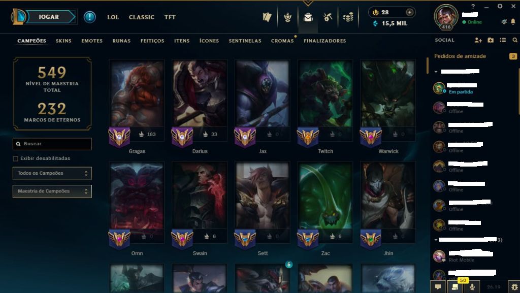CONTA RIOT: LOL LEVEL 416 +195 SKINS (unranked) VALORANT: conta level 50+skins