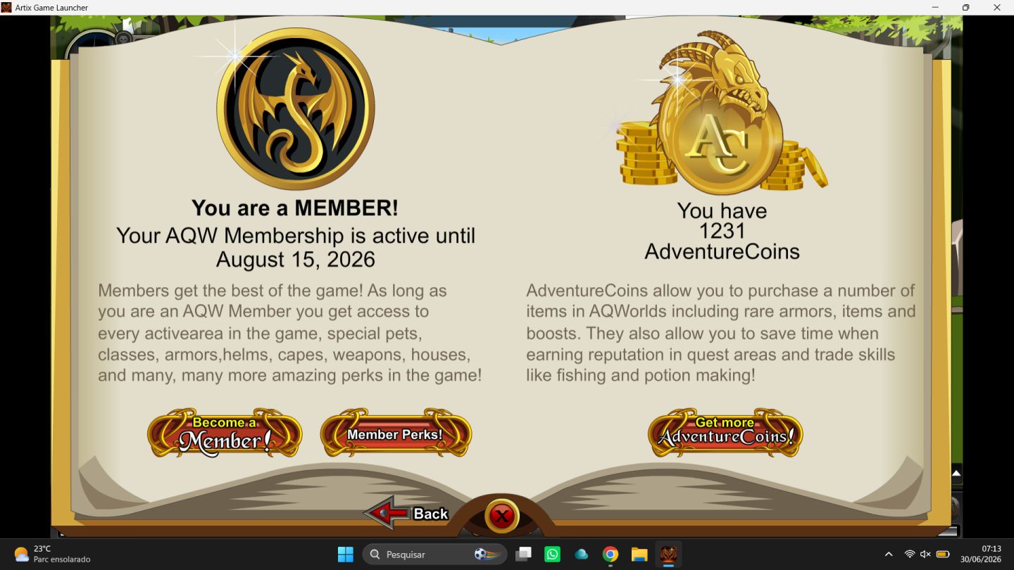 CONTA ANTIGA DE AQW (AdventureQuest Worlds)
