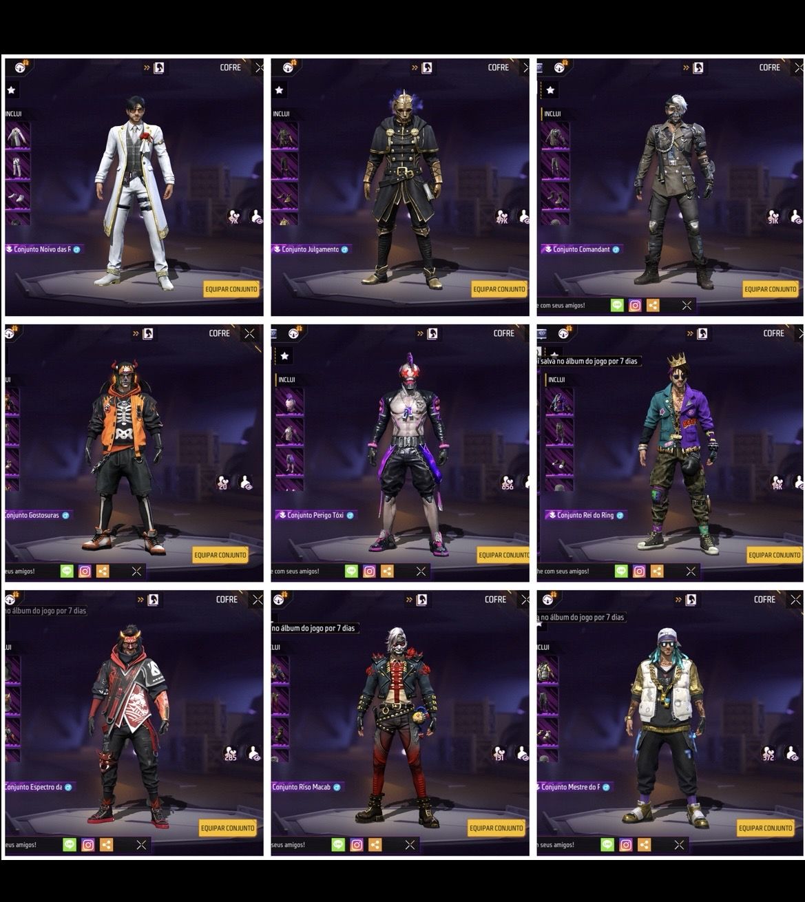 Conta de Free Fire Gemada Masculina e Feminina Veterana 598 Peitas Prime 6