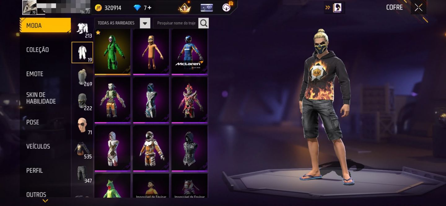 [CONTA RARA] ARMA EVOLUTIVA LV5 + 535 TORSOS + 347 CALÇAS + 269 CABEÇAS | FF