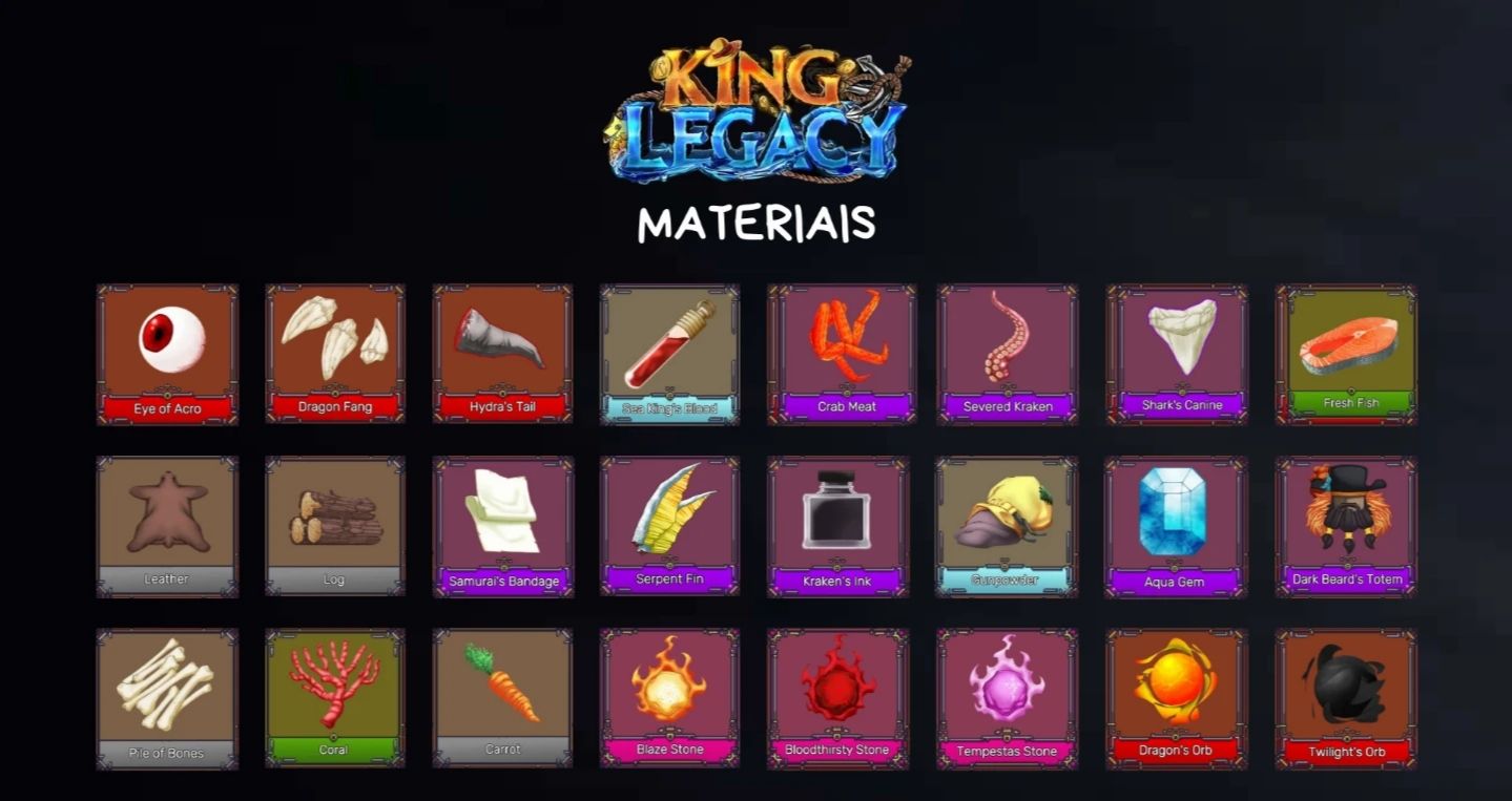 KING LEGACY | MATERIAIS, FRUTAS, ESPADAS E ACESSÓRIOS | NÃO SÃO CONTAS