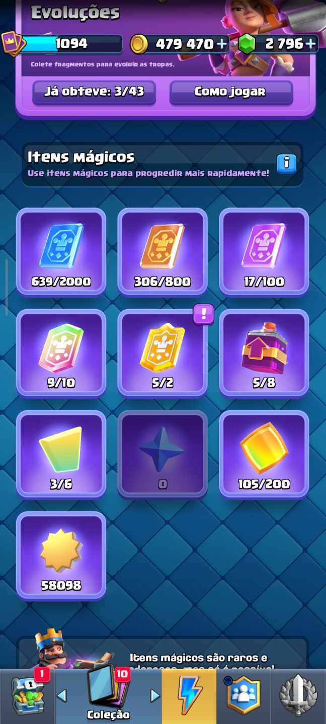 CLASH ROYALE | 6153 TROFÉUS | 114 CARTAS | 2796 GEMAS | 479K OURO | 3 EVOLUÇÃO