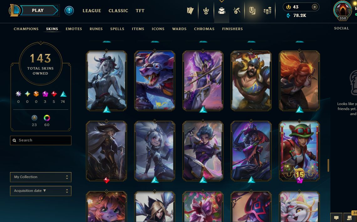 Conta de lol 140 skins muda email senha e nick, ex diamante.