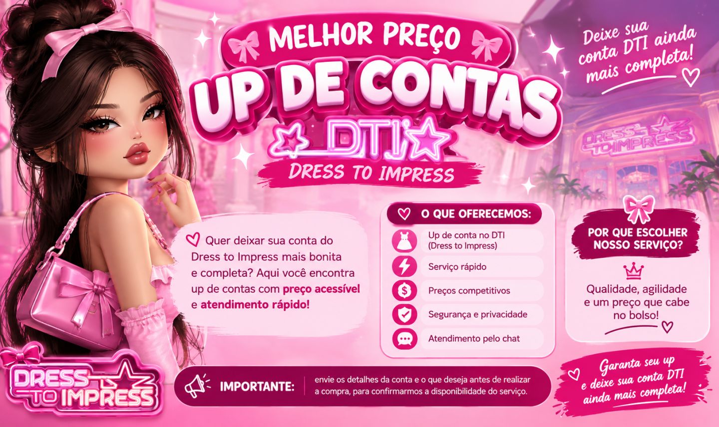 [Melhor Preço] Up de contas DTI (Dress to Impress)