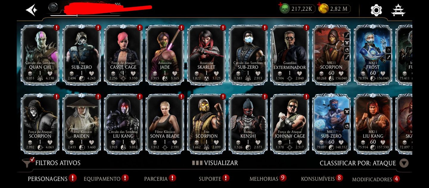 Conta mortal Kombat, Android, 215 K de Alma, varios épicos no X