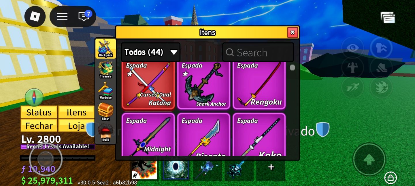 CONTA BLOX FRUITS LV 2800 + PERMANENTES + 6 MÍTICAS NO INVENTÁRIO