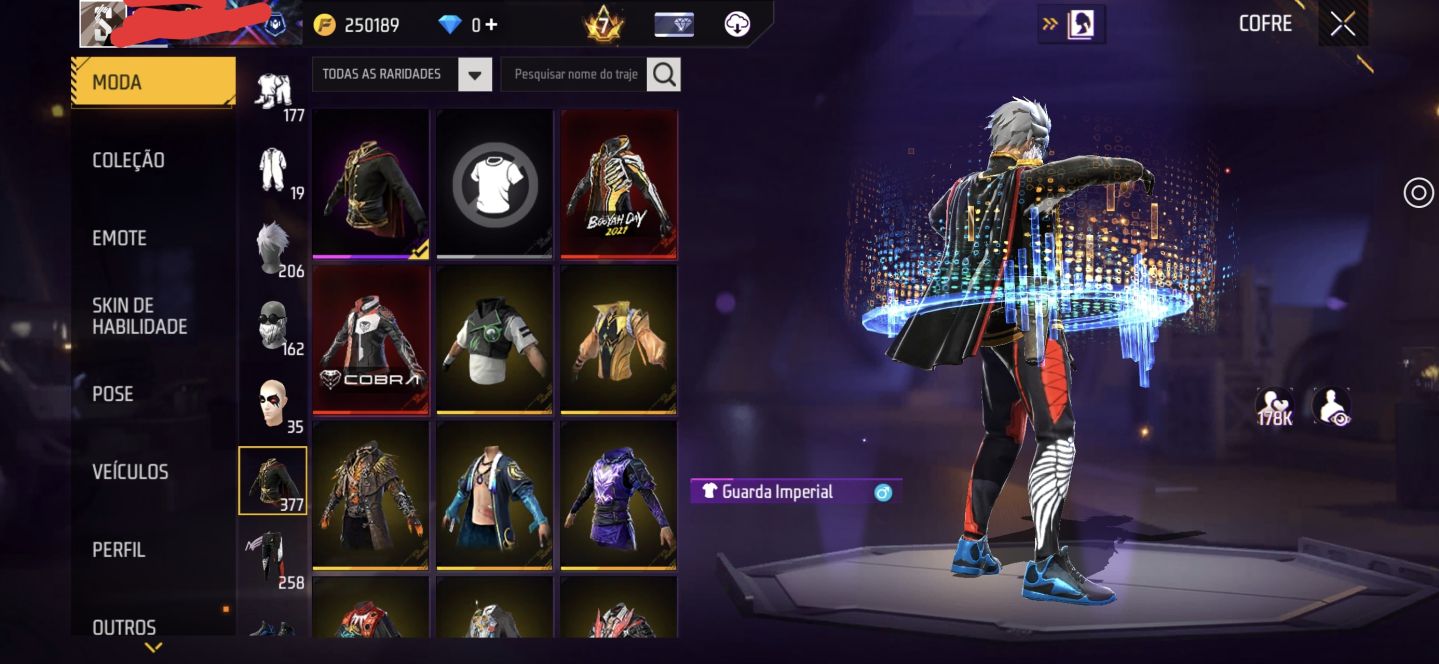 Conta de FF, prime 7, Level 69, muitos itens raros.