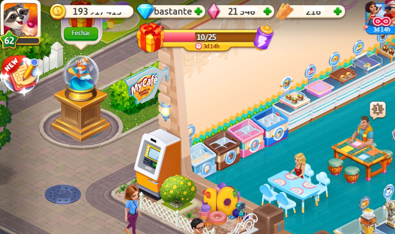 Conta My Cafe Level 62 - VIP 3 - Diamantes Infinitos