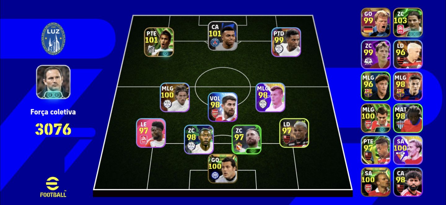 Conta eFootball TOP com Força Coletiva 3158 e Lendas como o novo Marcelo!