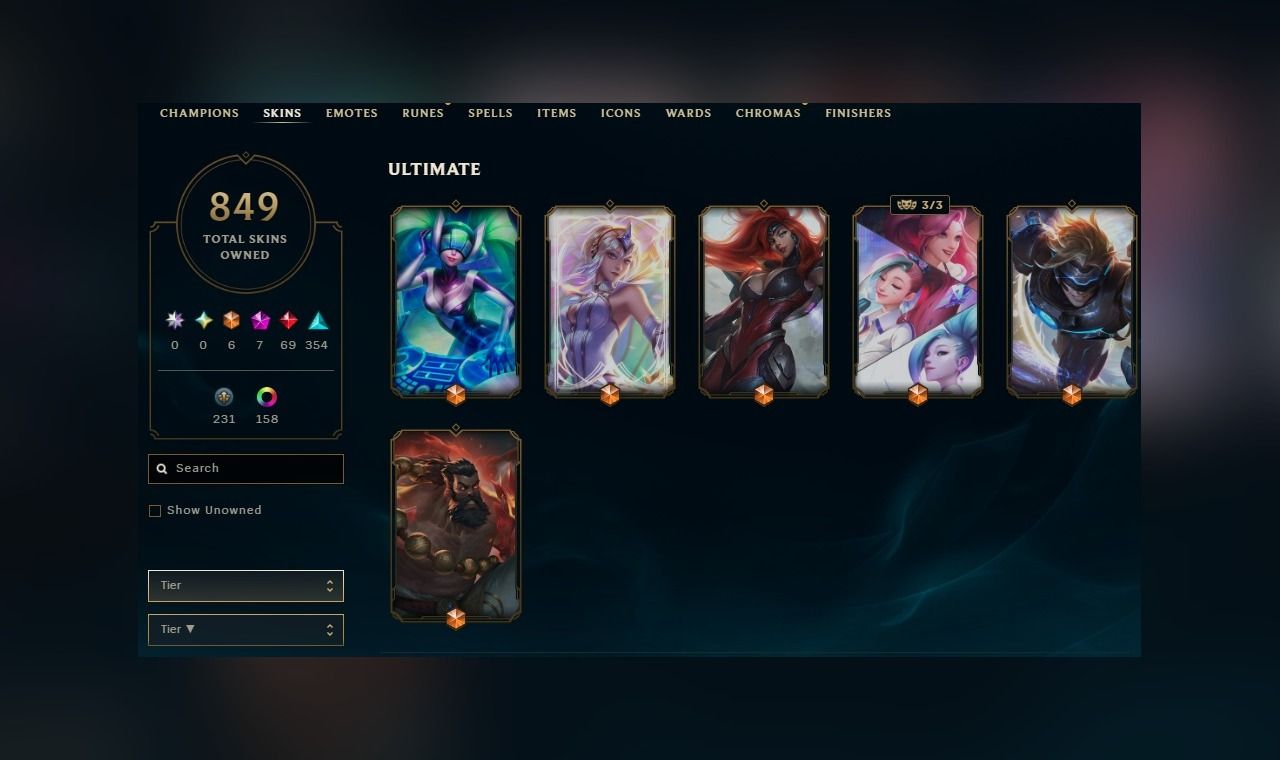 849 SKINS, 159 CHROMAS - CONTA DE LEAGUE OF LEGENDS
