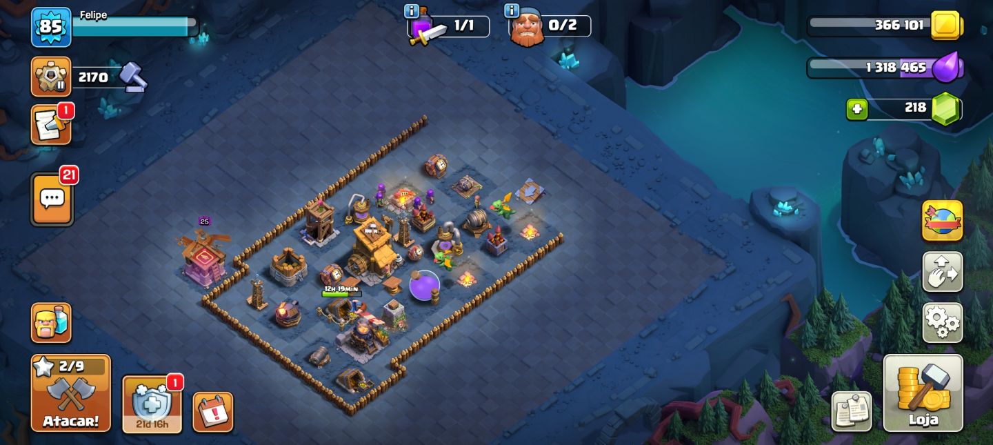 CONTA CLASH OF CLANS TH11 + BH8 | 218 GEMAS | 1,3M ELIXIR | CONTA COMPLETA