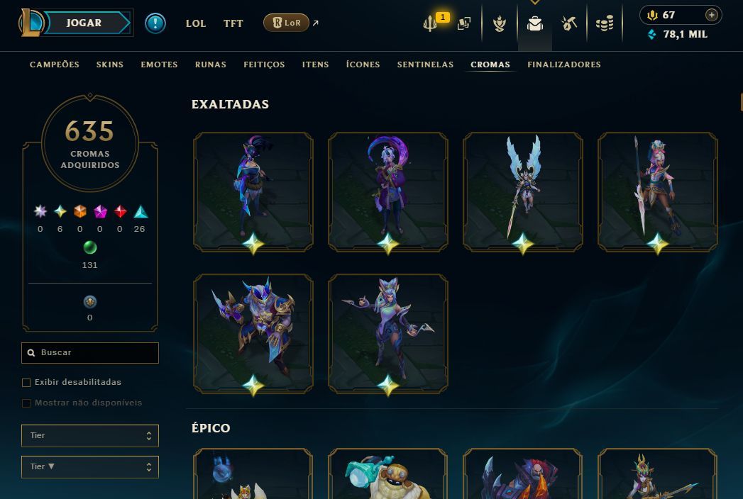 Conta de lol com e-mail de criação todas as raras 1830 skins troca nicK